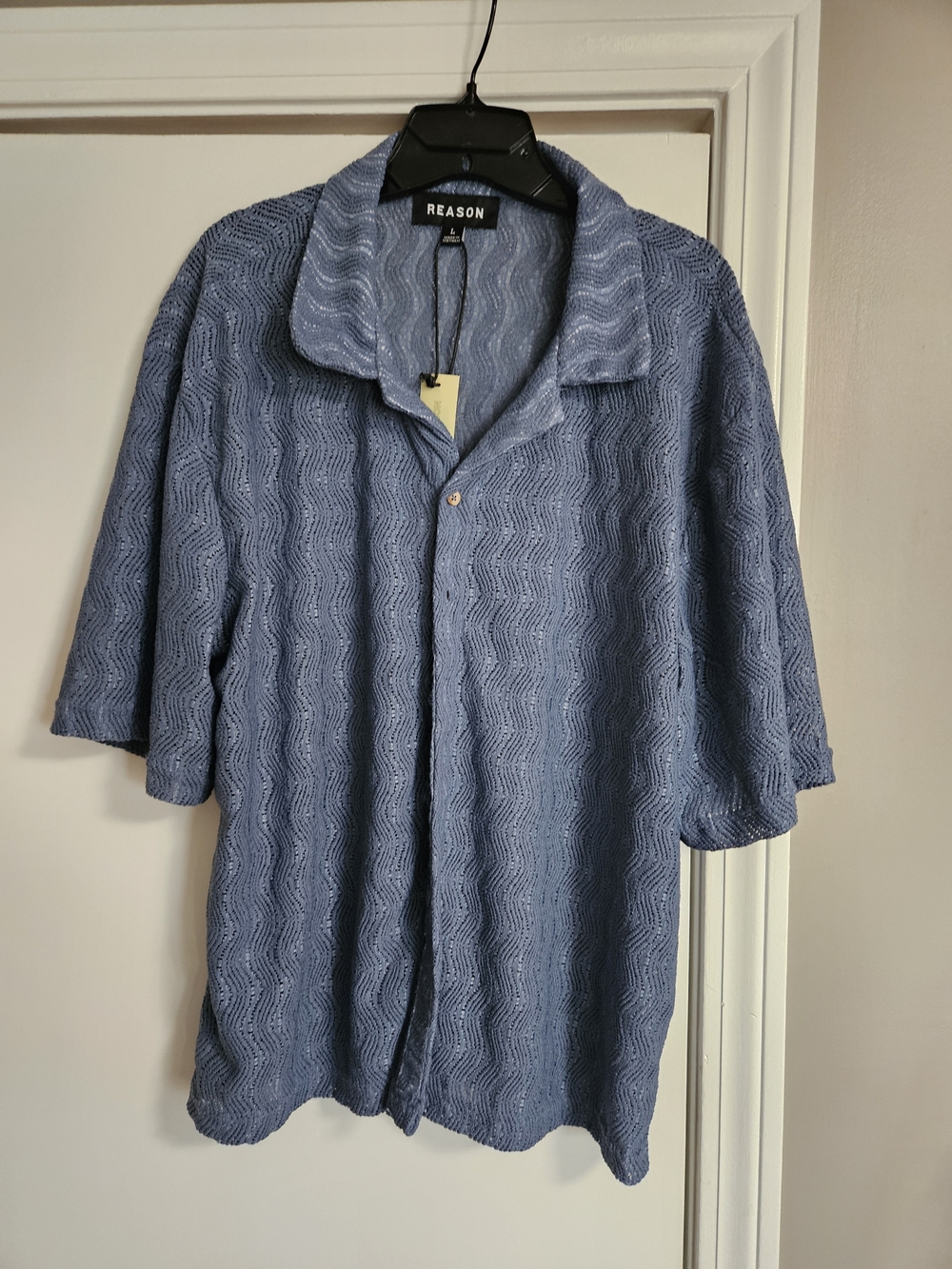 Men's Reason Blue Textured/Mesh Short-Sleeve Button Shirt